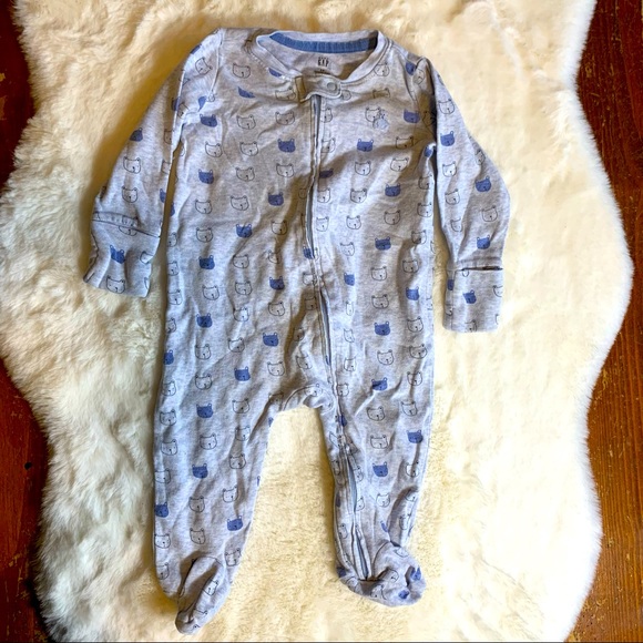 GAP Heather Blue Cotton Kitty Footies for Sleep and Play with Fold over Mits - Picture 1 of 3